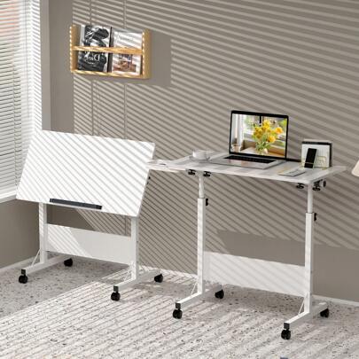 Computertisch mobil lift and fold mit Rollschub mit Kartenschlitz + kleine Schublade + Klappfunktion, 80x40x64-89cm