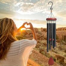 37' Large Aluminium Wind Chime, Zen Vibe - Black Tubing And Red Accents, Great For Outdoor Garden, Patio Or Porch Decor, Classic Wind Chime With Catcher, Unisex Gift Option, Outdoor Vibe | Stylish Look | Metal Craftsmanship, Outdoor Wind Chime