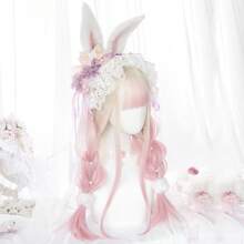 Blonde Ombre Pink Lolita Cosplay Wig Synthetic Long Straight Heat Resistant Women Fluffy Wig For Daily Party