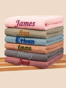 1pc Personalized Baby Blanket With Name, Embroidered Blanket, Stroller Blanket, Baby Shower Gift, Newborn Gift, Soft & Breathable Knit Blanket,Multi-Functional,Ornamental,Letter,Stylish,Vintage,Adorable,Cute,Custom,Personalised,Unique,Customized,Ideal Gifts For Him,Ideal Gifts For Her,Son,Daughter - Multicolor - View 2