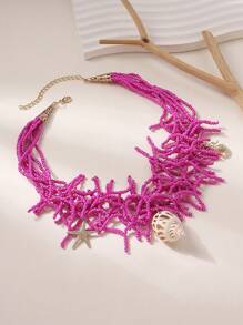 1pc Bohemian Style Pearl & Shell Multilayer Necklace, Suitable For Women Beach Holiday Leisure Accessories - Shell - View 12