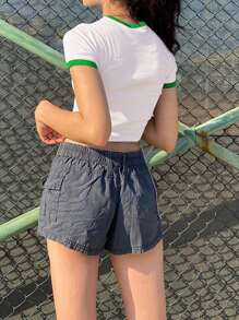 Women Y2k Cargo Shorts Solid Color Vintage Elastic Casual Summer Plus Size Low Rise Shorts With Pockets Egirls Slim Fitted Short Pants For Nightclub Retro Harajuku Streetwear Aesthetic Clothes - 黑色 - 查看 5