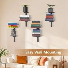MQKIWAO Estantería flotante para montaje en pared, paquete de 3 torres de libros de lomo negro, organizadores de libros verticales de 6 niveles, estantería de metal resistente para el hogar, - Blanco 3 piezas - 6 niveles - Ver 3