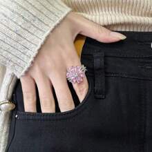1 件女士银色合金订婚戒指，带锆石花朵装饰，适合日常佩戴、订婚、婚礼、派对、周年纪念、情人节、生日礼物 - 粉色 - 查看 7