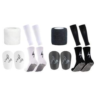 1 套足球护腿套，带防滑垫、运动护腿套和脚踝绑带，足球比赛装备套装