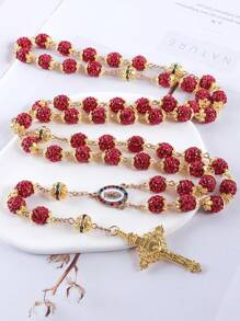GO2CJBEADS 1pc Casual Catholic 10mm 59pcs Crystal Rhinestone Beads Golden Cross Necklace, Glass Rhinestones Clay Disco Ball Beads Catholic Jewelry Cross Pendant Long Sweater Chain Necklace - Z0020S - View 5