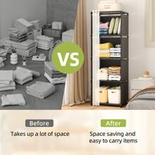 1pc 4tier Portable Wardrobe Closet, White/Black Easy Assembly Cloth Storage Cabinet For Home, Rental House, Dorm Bedroom - Đen/Trắng - Xem 5