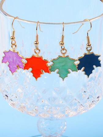 Fashionable Maple Leaf Dangle Earrings, Colorful And Fresh For Summer Women