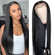VIOLLY 36Inch 200% Density 13X6 Lace Front Wig Straight Lace Frontal Wigs Pre Plucked Hairline 13X6 Brazilian Virgin Human Hair Blended Hair Wigs For Women Natural Black Color Long Straight Wig - Natural & Black - View 4