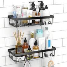 Shower Caddy Shelf Organizer 2/3/4 Packs, No Drill Black Shower Shelves, Self Adhesive Bathroom Caddy, Shower Storage Accessories, Rust-Free Shower Rack, Wall Mounted Shampoo Holder For Shower Home Bathroom Decor Bathroom Organizer Summer Back To School - Black - View 2