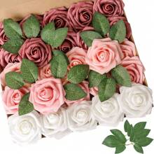 Artificial Rose Flowers, 7/12/17/22/27 Stems Realistic Foam Roses, Suitable For Valentine's Day DIY Bouquets, Wedding Parties, Baby Showers, Home Decor - Style 1 - View 9