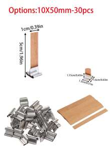 30pcs/Set Wooden Candle Wicks With 30pcs Metal Bases, Smokeless Natural Wooden Wicks, Trimmable, Suitable For Making Scented Candles, DIY Candle Holders, Soy Wax Wicks With Holders, Candle Making Supplies