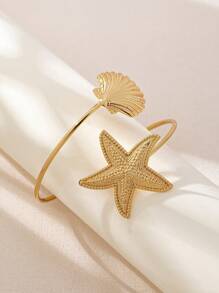 1 pieza Pulsera minimalista de moda versátil con estrella de mar y concha, inspirada en el océano - Amarillo Oro - Ver 5