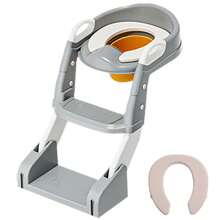 Baby Toilettensitz Hilfsleiter Kinder mit Treppe Toilettentrainer 3 in 1 Kinderleitertoilette mit PU-Pad Höhenverstellbar Klappbar