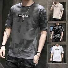 Camiseta de cuello redondo de moda para hombre, camiseta informal ajustada con estampado de moda,Playera Hombre, Slim Fit Tacto Extra Suave - Gris - Ver 7