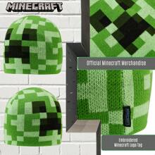 Minecraft Beanie Hat Fluffy Bucket And Gloves Set Creeper Winter Warm Gaming Gift - Green - View 3