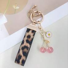 TTOBS 1pc Handmade Leopard Leather Car Key Chain With Unique Cherry Pendant - , Fashionable And Multifunctional Backpack Key Chain, Perfect Accessory For Backpacks. An Ideal Gift For St. Patrick's Day, Valentine's Day, Or For Your Beloved Lady. - Multicolor - View 19