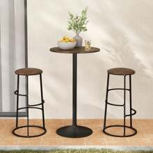 Round Top Pub And Bar Table Standing Bistro Table With MDF Top & Black Leg - Brown - View 7