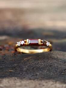 1pc 18K Gold Plated Creative Charm Red Cubic Zirconia Minimalist Stacking Ring, 925 Sterling Silver Asymmetrical Stackable Rings For Women, Chic Gift For Her, Everyday Wear