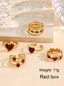 1 件/5 件不锈钢简约红色珐琅心形开口戒指，适合女性日常佩戴、约会、情人节、妈妈、母亲、母亲节、礼物 - 彩色 - 查看 9