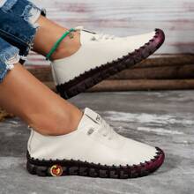 1 par de tênis femininos casuais, atléticos, macios e confortáveis, versáteis para uso diário e ao ar livre - Branco - Ver 2