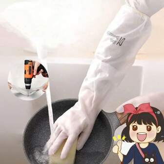 A Pair Of Housework Kitchen Dishwashing Gloves Thickened Thermal Lined Waterproof Laundry Rubber Gloves Clean Wear-Resistant Not Easy To Break Kitchen Housework Cleaning Dishwashing Clothes Gloves