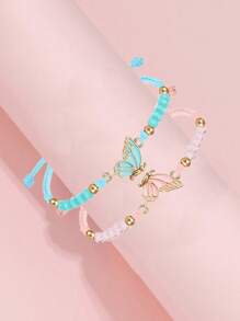 2 件/套女孩可爱串珠蝴蝶可调节手链，送给闺蜜的最佳礼物