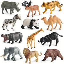 12 Pcs/Set Of Wildlife Simulation Models, Including Mini Tiger, Lion, Brown Bear, Elephant And Buffalo, Suitable As Children's Holiday Gifts For Science Education And Cognitive Development