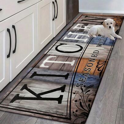 1pc Classic Dark-Colored Dirt-Resistant Versatile Wood Grain Printed Doormat, High-Rebound Memory Foam, Water-Absorbent & Anti-Slip, Suitable For Kitchen, Bathroom, Hallway, Entryway, Dining Room And Other Household Decorative Areas