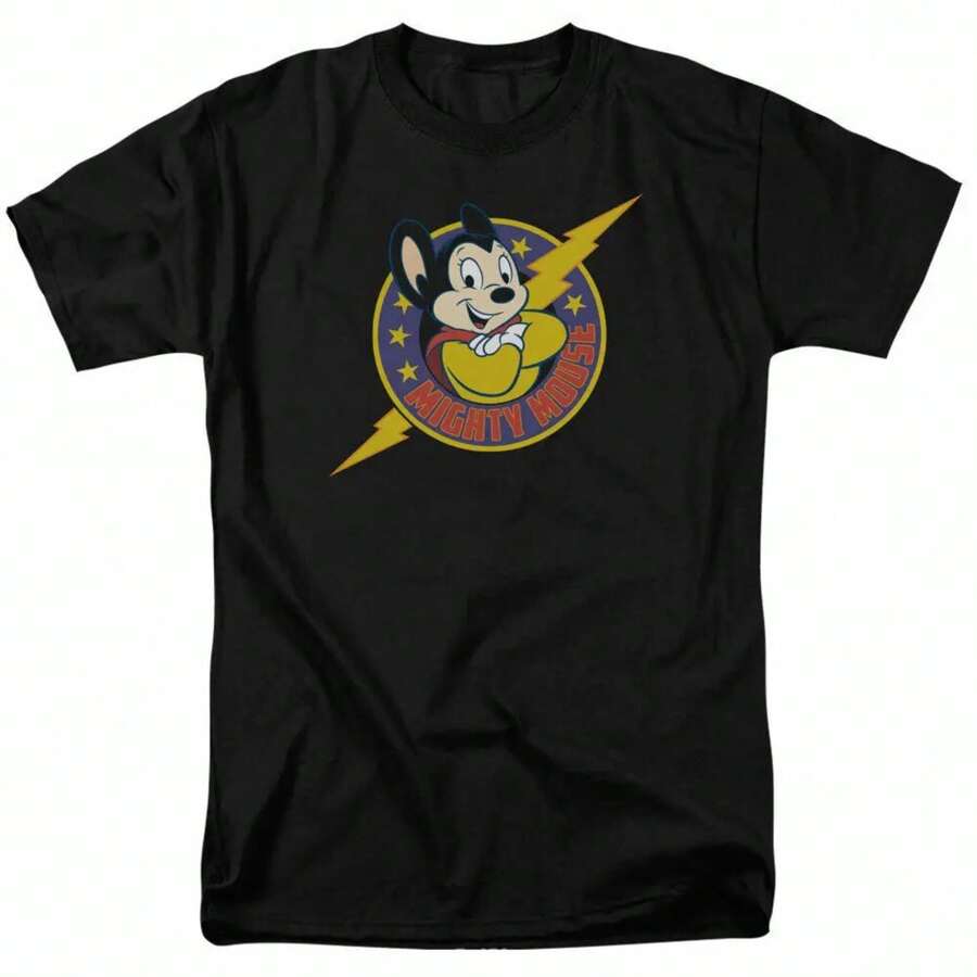 Mighty Mouse Mighty Hero T Shirt Mens Licensed Cartoon Merchandise Black - Black - View 1
