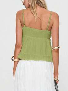 Áo dây mảnh gợi cảm thường ngày bằng vải lanh Boho dành cho nữ, thích hợp cho tiệc hòa nhạc lễ hội, trang phục hàng ngày cho cô gái trẻ mùa xuân/hè, Rave - Vàng Xanh Lá Cây - Xem 4