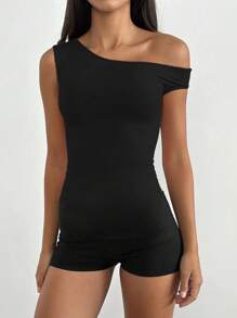 A Simple Sports Sexy Style Summer Asymmetrical Neck Romper, For Cocktail