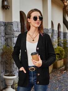 Women's Knitted Cardigan Long Sleeve Cardigan Button Sweater Sweater Coat Single Breasted Long Sleeved Sweater Cardigan For Ladies Long Sleeve Cable Knit Long Cardigan For Women 2025 Fall Winter Chunky Open Front Button Sweaters With Pockets - màu đen - Xem 5