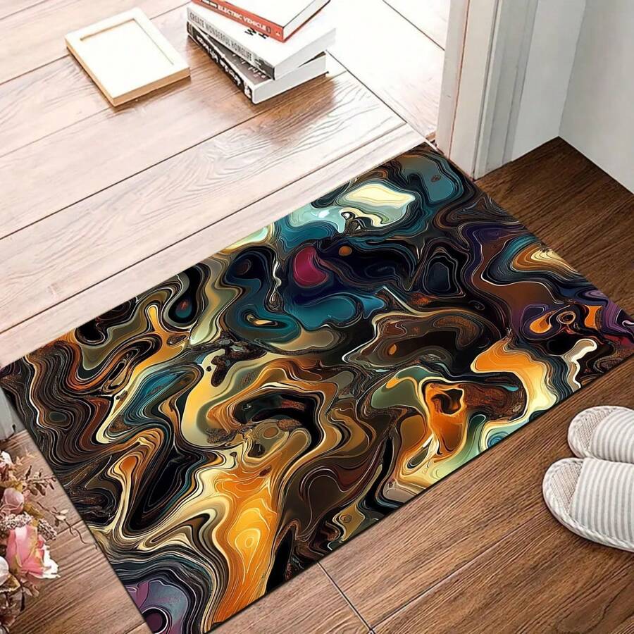 1pc Marble Stripe Pattern Indoor/Outdoor Welcome Mat - Non-Slip, Absorbent & Water Resistant, Suitable For Bedroom, Bathroom, Kitchen, Entryway - Washable Home Decor, Soft & Fluffy For Spring/Summer