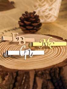 Clip de corbata grabado personalizado mate, gemelos de acero inoxidable con monograma, joyería de boda para el novio, accesorios de moda para hombres