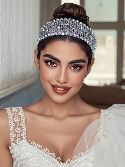 1件彩色女士头饰，闪亮珠光水晶发箍，适合派对和日常佩戴，手工皇冠头饰，节日礼物，派对摄影发饰，女士发饰，春夏头饰