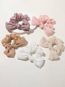 5pcs Foil Pom Pom Hair Scrunchies With Bow Accessories For Women, Cute Candy-Colored, Suitable For Daily Wear, Travel, Photography, Holidays