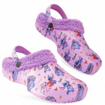Disney Stitch Clogs Fleece Lining Slip On Garden Shoes Heel Strap Options With Charms Indoor Outdoor Gift