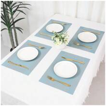 4/8pcs Heat Resistant Placemats, Outdoor Foldable Stain Resistant Coffee Mat, Non-Slip Place Mats For Dining Table, Waterproof Wipeable Thickened PVC Vinyl Woven Table Mats, Easy To Clean Machine Washable Wipeable Durable Kitchen Accessories, Home Party Decorations, For Camping Hiking Mountain Climbing Hiking Fishing Park Backyard And Car RV Travel