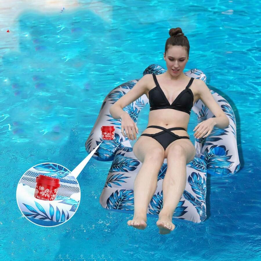 Inflatable Leaf-Themed Floating Raft, Adult Water Hammock Lounge Chair Floating Mat With Mesh, Beach Essentials, Beach Accessories, Pool Float, Pool Inflatable - Blue - View 1