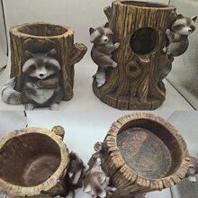 浣熊树桩花盆，可爱动物种植多肉植物花盆，有趣的雕像户外地面装饰，森林风格的异想天开的花园装饰 - 彩色 - 查看 10