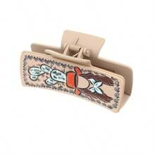 1 件西部复古牛仔仙人掌字母牛头皮革和塑料女士发爪夹，发爪 - 彩色 - 查看 2