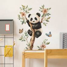 1pc Cute Panda Stacked Design Cartoon Wall Sticker, Self-Adhesive Decal For Bedroom, Living Room, Kids Room Decoration