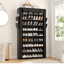 Superlele 10 Tier Shoe Rack, Black Shoe Cabinet, Large Capacity 50-56Pairs Beautiful Tall Shoe Shelf Free Standing Storage Cabinet Entryway Closet, Dustproof Floor Standing Storage Cabinet With Easy Assembly, For Bedrooms And Dormitories