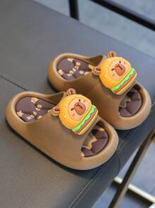 1 Pair Kids Cartoon Cute Non-Slip Indoor Shower Soft Bottom Slippers For Boys, Summer - Coffee Brown - View 3