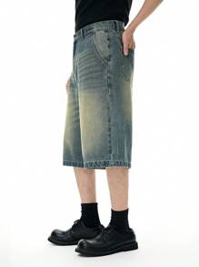 INFLATION Men's Washed Slant Pocket Casual Denim Shorts Jorts - Blue - View 3