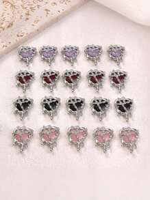 5pcs Punk Style Metal Lock Chain Liquid Heart Shaped Pendant, Suitable For DIY Bracelets, Necklaces, Earrings Accessories For Women