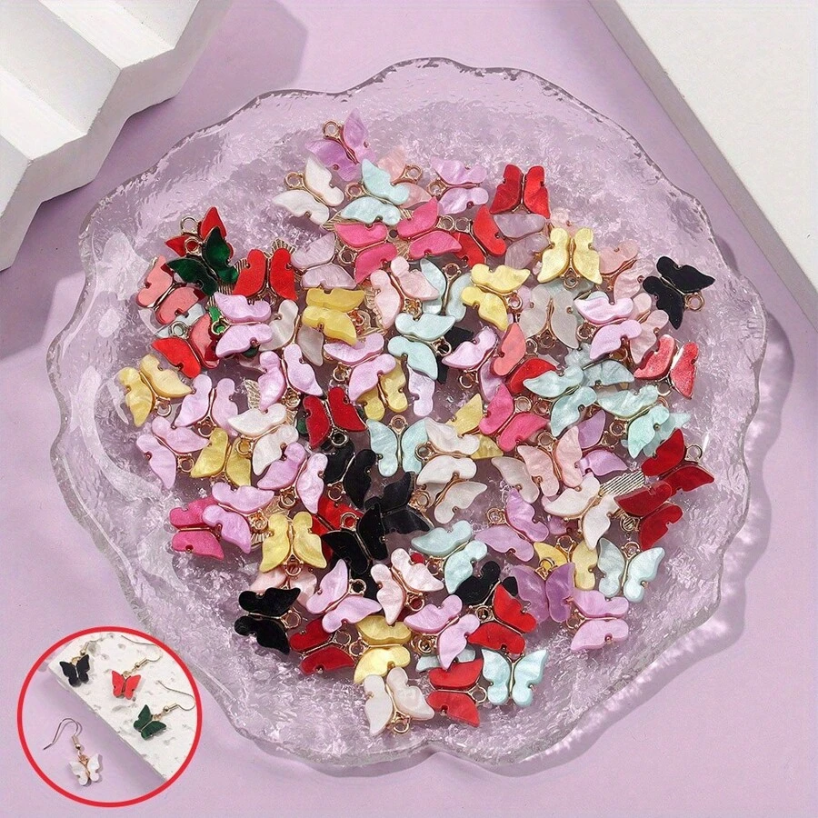 Acrylic Butterfly Pendant Chain, Colorful Butterfly Acrylic Pendant, Insect Pendant, DIY Earring, Bracelet, Necklace, Keychain, Jewelry Making Craft, Valentine's Day, Birthday, Graduation, Party, Festival Decoration Accessory