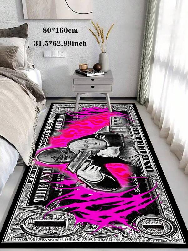 1 pezzo Zerbino/tappeto con motivo divertente di armi da fuoco e dollaro - Antiscivolo, lavabile in lavatrice, adatto per cucina, lavanderia, camera da letto, bagno - Tappeto in velluto di cristallo di alta qualità con motivo a dollari, antiscivolo, lavabile, tappeto/zerbino in poliestere, adatto per soggiorno, camera da letto, cucina e corridoio - Tappeto interno tessuto a macchina, che offre comfort ed eleganza, adatto per decorazione della casa e dell'ufficio, decorazione di casa alla moda