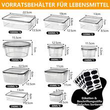 34-teiliges Lebensmittel-Aufbewahrungsbehälter-Set, luftdichte Kunststoff-Aufbewahrungsbehälter Mehrere Formen (rund/quadratisch/rechteckig) Lebensmittel-Aufbewahrungsbehälter mit Deckel, große Kapazität, auslaufsichere Lunch-Behälter, Aufbewahrungsbehälter, Mikrowelle, und Gefrierschrank sicher, Aufkleber, Aufbewahrungsbehälter-Sets - Verschiedenfarbig - Übersicht 2